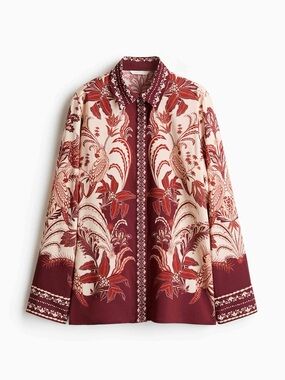 H&M Dusty Floral Button-Up Shirt Rose and Cream